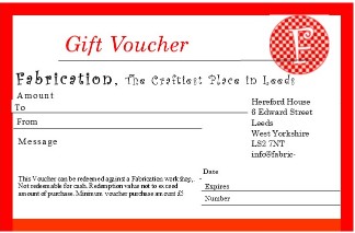 Fabrication Crafts sell gift vouchers in a variety of prices. These vouchers can be redeemed against any of our classes and workshops, by adding the code at the checkout